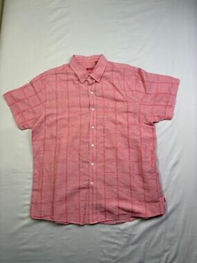 IZOD Men's XL Pink Plaid Short Sleeve Button Down Shirt Casual Summer